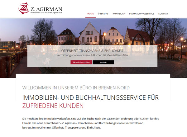 Webdesign und Grafikdesign für Agirman - Immobilien- und Buchhaltungsservice Bremen