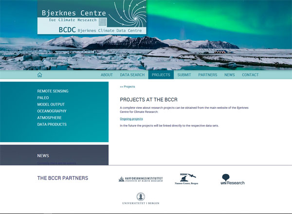Webdesign und Grafikdesign für das Bjerknes Climate Data Centre in Bergen, Norwegen