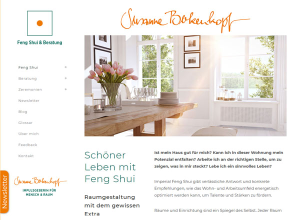 Webdesign, Grafikdesign und Suchmaschinenoptimierung aus Bremen für die Feng Shui Beraterin Susanne Berkenkopf