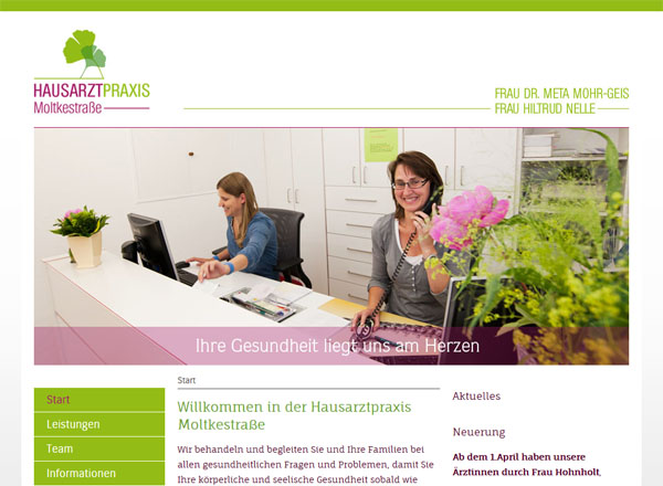 Webdesign, Grafikdesign und Suchmaschinenoptimierung aus Bremen für die Hausarztpraxis Mohr-Geis in Delmenhorst