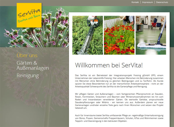 Webdesign und Grafikdesign für das Integrationsprojekt Freising gGmbH Betriebsteil SerVita
